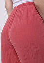 thumb-Afficher les détails de Pantalon Rose Wide Leg High Rise En Mousseline Regular Fit Femme