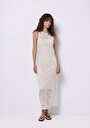 thumb-Afficher les détails de Robe Ecru Slim Fit Sans Manches Mdi Jacquard Femme