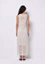 thumb-Afficher les détails de Robe Ecru Slim Fit Sans Manches Mdi Jacquard Femme