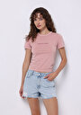 thumb-Afficher les détails de T-shirt À Manches Courtes Rose Slim Fit Imprimé Femme
