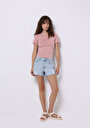 thumb-Afficher les détails de T-shirt À Manches Courtes Rose Slim Fit Imprimé Femme