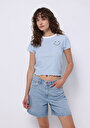 thumb-Afficher les détails de T-shirt À Manches Courtes Bleu Slim Fit Rayé Femme