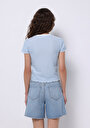 thumb-Afficher les détails de T-shirt À Manches Courtes Bleu Slim Fit Rayé Femme