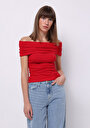 thumb-Afficher les détails de Blouse À Manches Courtes Rouge Slim Fit Sans Manches Femme