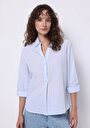 thumb-Afficher les détails de Chemise À Manches Longues Bleu Regular Fit Rayé Uni Femme