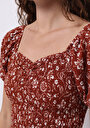 thumb-Afficher les détails de Blouse À Manches Courtes Marron Slim Fit Manches Ballon Femme