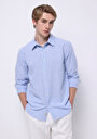 thumb-Afficher les détails de Chemise À Manches Longues Bleu Regular Fit Rayé Lin Homme