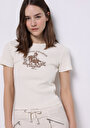 thumb-Afficher les détails de T-shirt À Manches Courtes Ecru Slim Fit Imprimé Femme
