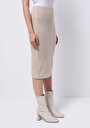 thumb-Afficher les détails de Jupe Beige Slim Fit Droit Côtelé Mdi Femme
