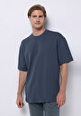 thumb-Afficher les détails de T-shirt À Manches Courtes Bleu Oversize Fit Droit Homme