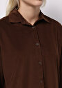 thumb-Afficher les détails de Chemise À Manches Longues Marron Regular Fit Droit Ratière Femme