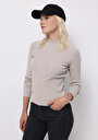 thumb-Afficher les détails de T-shirt Beige Slim Fit Manches Longues  Femme