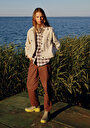 thumb-Afficher les détails de Pantalon Marron Straight Leg High Rise En Sergé Barrel Fit Femme