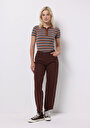 thumb-Afficher les détails de Pantalon Marron Straight Leg High Rise En Sergé Barrel Fit Femme