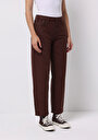 thumb-Afficher les détails de Pantalon Marron Straight Leg High Rise En Sergé Barrel Fit Femme