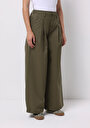 thumb-Afficher les détails de Pantalon Kaki Wide Leg Medium Rise En Sergé Regular Fit Femme