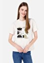 thumb-Afficher les détails de T-shirt À Manches Courtes Ecru Regular Fit Imprimé Femme