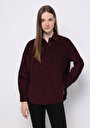 thumb-Afficher les détails de Chemise À Manches Longues Bordeaux Relax Fit Droit Sergé Femme