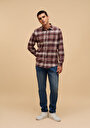 thumb-Afficher les détails de Chemise À Manches Longues Bordeaux Regular Fit Plaid Sergé Homme