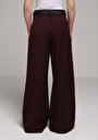 thumb-Afficher les détails de Pantalon Bordeaux Wide Leg High Rise En Sergé Regular Fit Femme