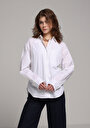 thumb-Afficher les détails de Chemise À Manches Longues Blanc Boyfriend Fit Droit Popeline Femme