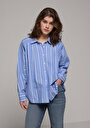 thumb-Afficher les détails de Chemise À Manches Longues Bleu Fashion Fit Rayé Uni Femme