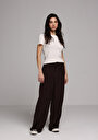 thumb-Afficher les détails de Pantalon Marron Wide Leg High Rise En Ratière Regular Fit Femme