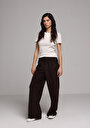 thumb-Afficher les détails de Pantalon Marron Wide Leg High Rise En Ratière Regular Fit Femme