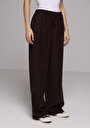 thumb-Afficher les détails de Pantalon Marron Wide Leg High Rise En Ratière Regular Fit Femme