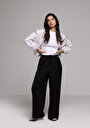 thumb-Afficher les détails de Pantalon Noir Wide Leg High Rise En Sergé Regular Fit Femme