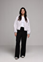 thumb-Afficher les détails de Pantalon Noir Wide Leg High Rise En Sergé Regular Fit Femme