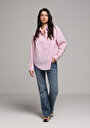 thumb-Afficher les détails de Chemise À Manches Longues Rose Oversize Fit Rayé Popeline Femme