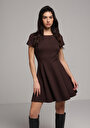 thumb-Afficher les détails de Robe Marron Slim Fit Manches Courtes Mini Verrouillage Femme