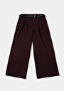 thumb-Afficher les détails de Pantalon Bordeaux Wide Leg High Rise En Sergé Regular Fit Femme