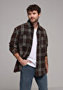 thumb-Afficher les détails de Chemise À Manches Longues Marron Oversize Fit Plaid Sergé Homme
