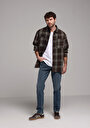 thumb-Afficher les détails de Chemise À Manches Longues Marron Oversize Fit Plaid Sergé Homme