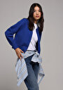 thumb-Afficher les détails de Cardigan Tricot Bleu Regular Fit Femme