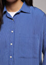 thumb-Afficher les détails de Chemise À Manches Longues Bleu Fashion Fit Rayé Uni Femme