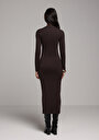 thumb-Afficher les détails de Robe Marron Slim Fit Manches Longues Maxi Côtelé Femme
