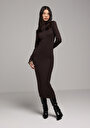 thumb-Afficher les détails de Robe Marron Slim Fit Manches Longues Maxi Côtelé Femme