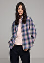 thumb-Afficher les détails de Chemise À Manches Longues Bleu Boyfriend Fit Plaid Flanelle Femme