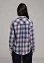 thumb-Afficher les détails de Chemise À Manches Longues Bleu Boyfriend Fit Plaid Flanelle Femme