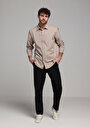 thumb-Afficher les détails de Chemise À Manches Longues Beige Regular Fit Droit Oxford Homme