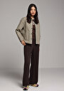 thumb-Afficher les détails de Pantalon Marron Straight Leg High Rise En Sergé Regular Fit Femme