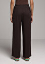thumb-Afficher les détails de Pantalon Marron Straight Leg High Rise En Sergé Regular Fit Femme
