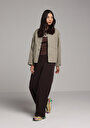 thumb-Afficher les détails de Pantalon Marron Straight Leg High Rise En Sergé Regular Fit Femme