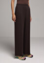 thumb-Afficher les détails de Pantalon Marron Straight Leg High Rise En Sergé Regular Fit Femme