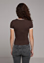 thumb-Afficher les détails de T-shirt À Manches Courtes Marron Slim Fit Imprimé Femme