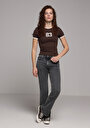 thumb-Afficher les détails de T-shirt À Manches Courtes Marron Slim Fit Imprimé Femme
