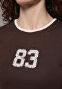 thumb-Afficher les détails de T-shirt À Manches Courtes Marron Slim Fit Imprimé Femme